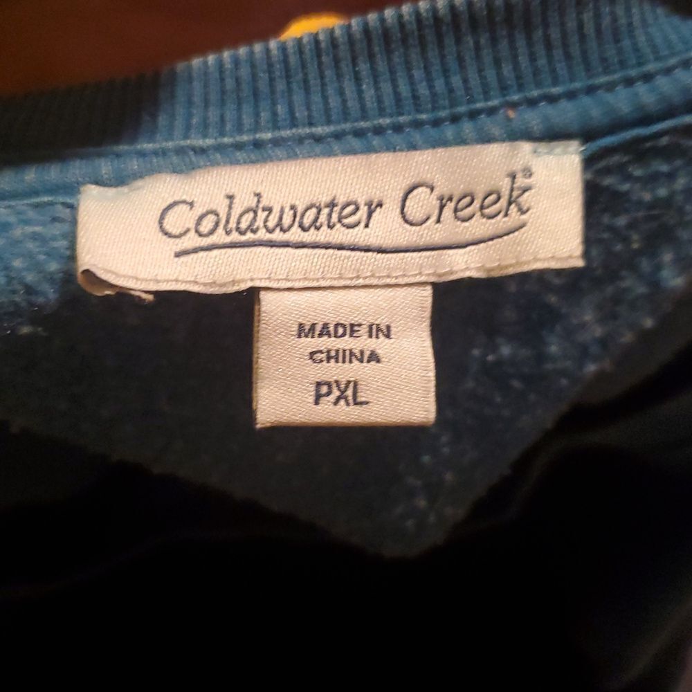COLDWATER CREEK Casa Mia reef Teal crewneck Raglan Distressed Sweatshirt - Picture 3 of 3